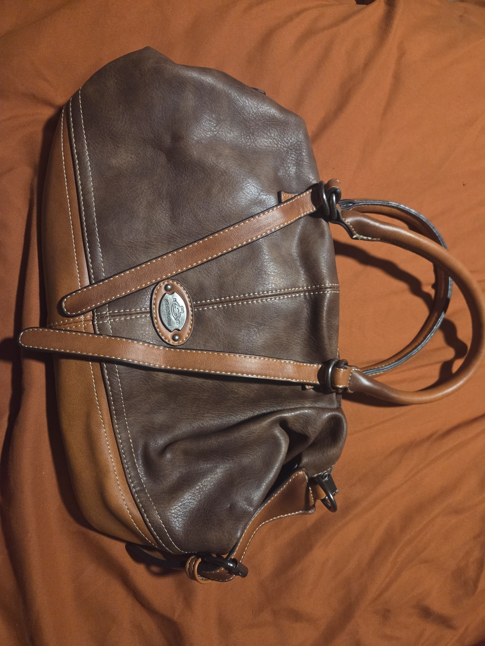Cognac and Brown Vegan Leather Bag Purse Satchel